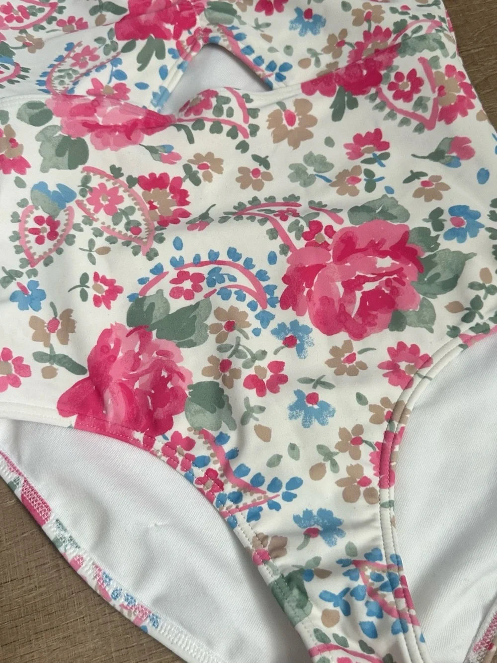 abercrombie kids Floral One-Piece Swimsuit - Pink, Green, Blue on White